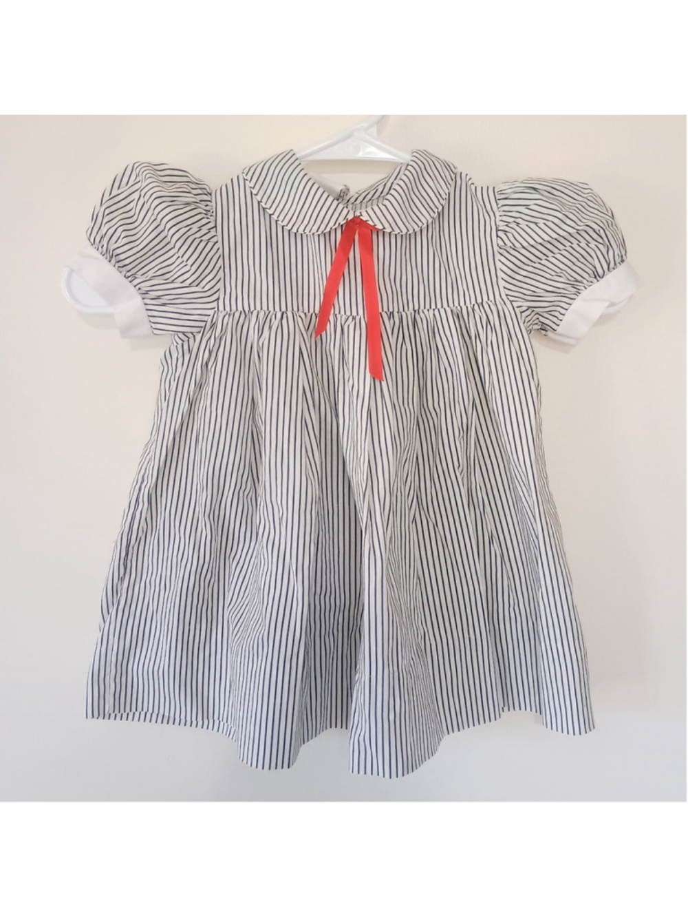 Vintage Girls 3T Striped Sailor Dress Red Bow Short Sleeve